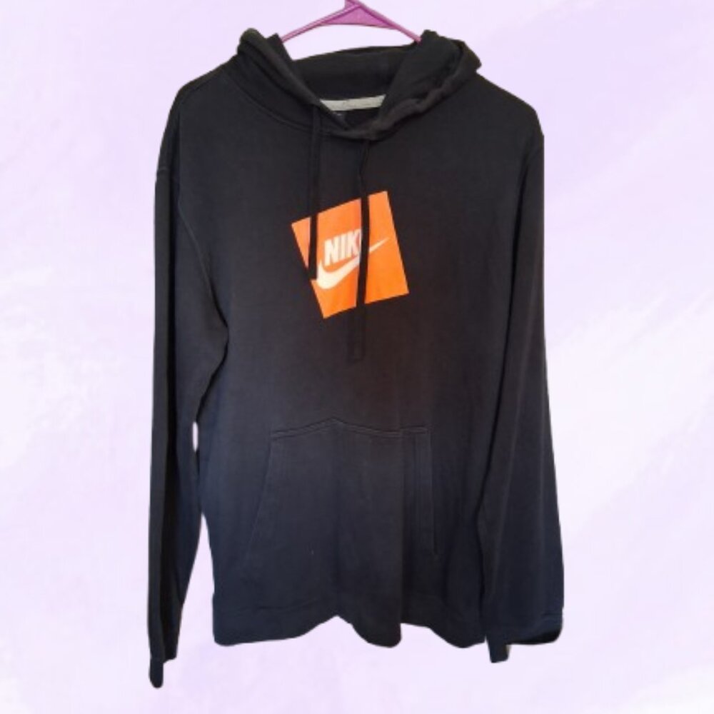 NIKE style 828719-010 men's HBR Pull Over Fleece Hoodie in black, orange white L
